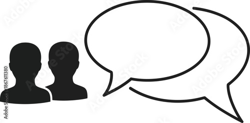 Two people icons with speech bubbles isolated on transparent background