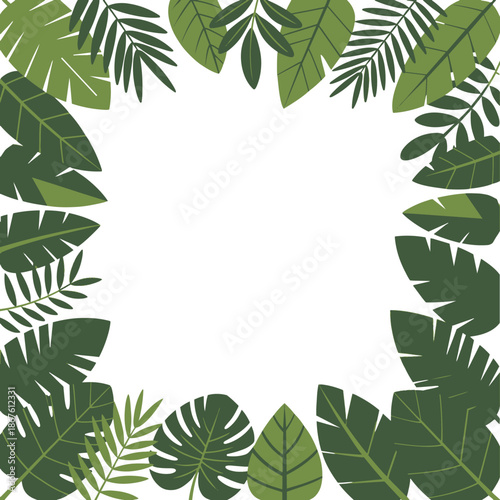 Tropical Leaf Border: A lush arrangement of tropical leaves forms a vibrant frame, offering a touch of nature's beauty and a hint of exotic charm. 