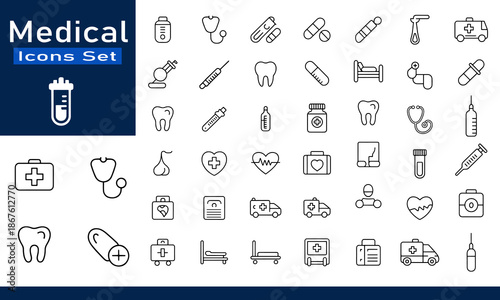 Flat Medical Services Equipment Icon vector design and Healthcare, Emergency silhouette Symbols design, 
various, minimalist style, check up, doctor, dentistry, pharmacy, lab, scientific, treatment, r