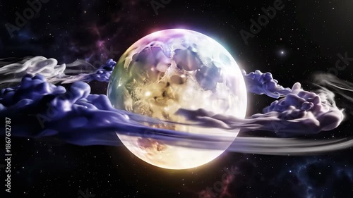 Wallpaper Mural Abstract motion graphic loop of a luminous stylized sphere representing the moon orbited by smooth flowing gaseous clouds designed for seamless looping background space, stream, moon Torontodigital.ca