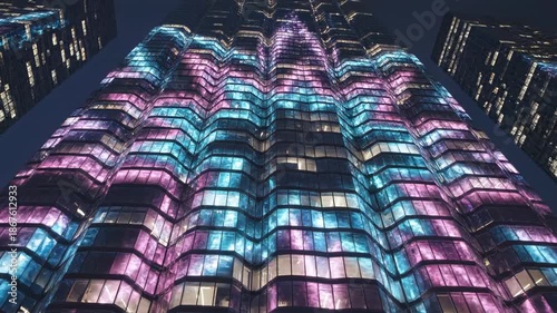 Wallpaper Mural Abstract motion graphic loop of a massive vertical building facade with thousands of glowing geometric window lights flickering rapidly in sequence connection, vertical, motion Torontodigital.ca