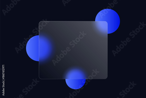 glassmorphism background banner with transparent glass frame template . Realistic Frosted glass morphism effect with blurred abstract gradient blue circle shapes. Vector illustration	