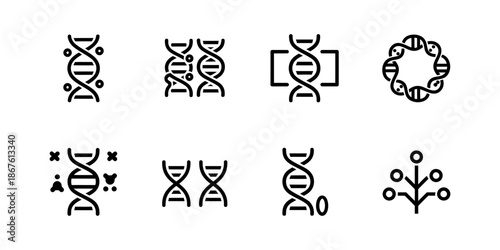 Collection of vector icons set of DNA symbols in modern, simple, clean and abstract style. Icons for business, science, and personal branding.