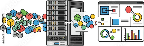 Data processing and analysis with server and dashboard.