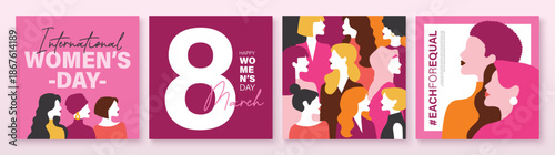 March 8, International Women's Day. Set of vector illustration group of women in flat style design.


