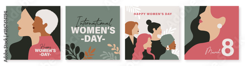March 8, International Women's Day. Set of vector illustration group of women in flat style design.

