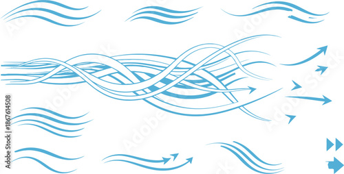 Flowing abstract blue lines and arrows suggesting movement and direction