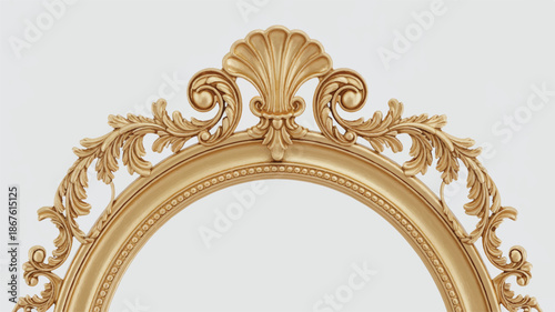 Golden ornate arch frame with floral design and scrollwork