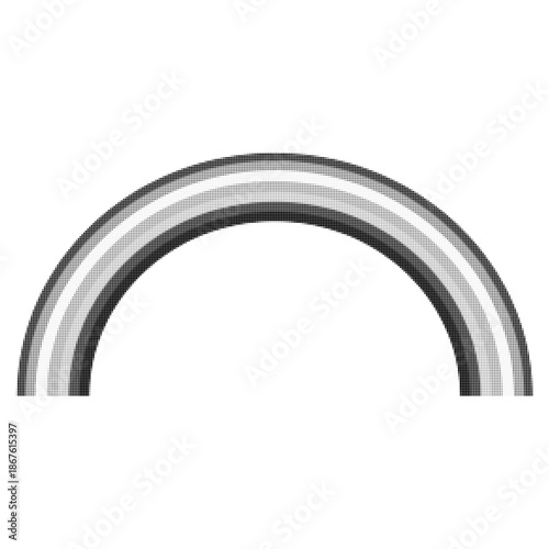 Abstract halftone rainbow arc in black dots on white background. Minimal geometric curved shape with gradient texture for modern design, poster, banner, branding, and contemporary layout.