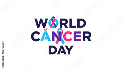 World cancer day awareness campaign logo with colorful ribbon symbol on white background
