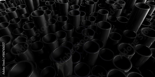 Photos Abstract black cylinders 3d render for modern design and decoration concepts