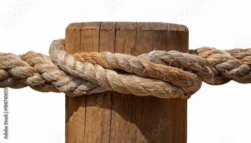 Rustic Wooden Post Wrapped In Twisted Rope On Transparent Background