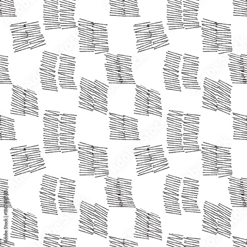 Seamless abstract geometric pattern. Simple background with black, white texture. Digital brush strokes. Lines, squares, grid. Design for textile fabrics, wrapping paper, background, wallpaper, cover.