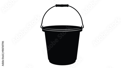 Black silhouette of a bucket with handle isolated on white background