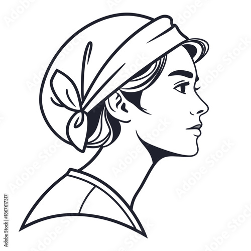 Monoline of a woman wearing a headscarf profile isolated