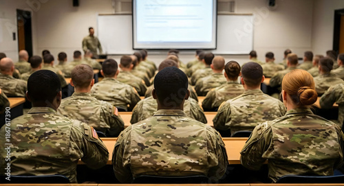 soldiers attend training lecture in classroom for professional military education