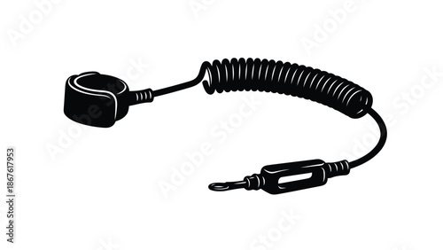 Black silhouette of a coiled phone handset with receiver on a isolated on white background