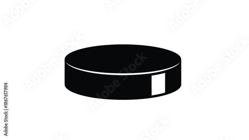 Minimalist black hockey puck silhouette icon isolated on white background