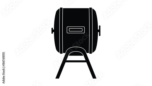 Black silhouette of a barrel on a stand, minimalist flat design isolated on white background