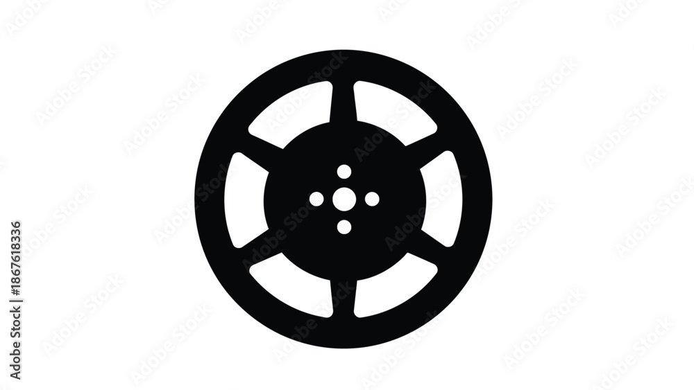 Fototapeta premium Minimalist black film reel icon silhouette symbol isolated on white background