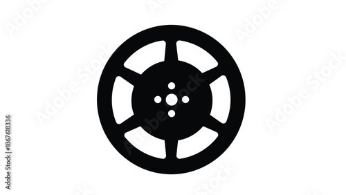 Minimalist black film reel icon silhouette symbol isolated on white background