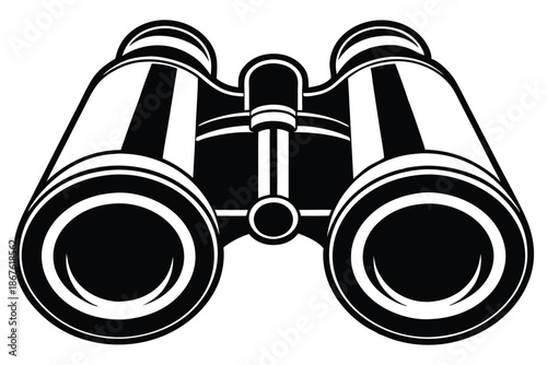 Black and White Binocular Silhouette Icon Isolated on White Background for Birdwatching and Nature Observation