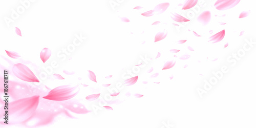 Pink floral pattern background design with rose petals, heart-shaped frame, and a romantic spring nature illustration for a Valentine's Day wedding card or wallpaper art