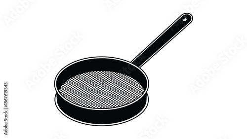 Black frying pan with handle flat design vector isolated on white background