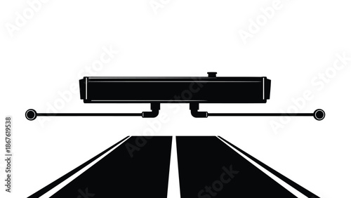 Minimalist black silhouette of a toll booth or gate on a road isolated on white background