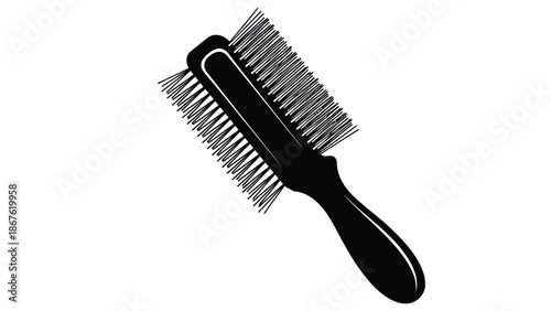 Black silhouette of a detangling hairbrush with wide and narrow teeth on a isolated on white background