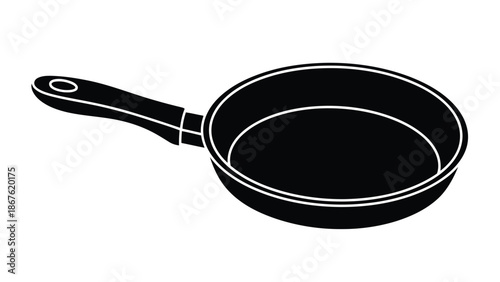 Black frying pan silhouette kitchen cooking utensil isolated on white background