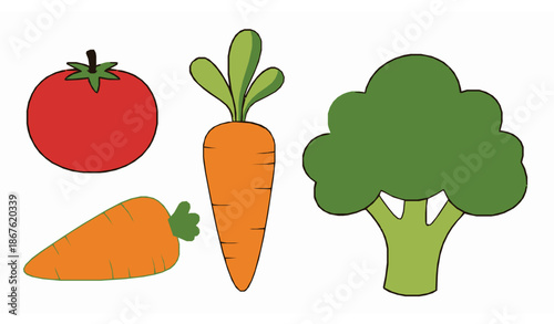 Cute colorful fruits and vegetables cartoon set for kids vector
