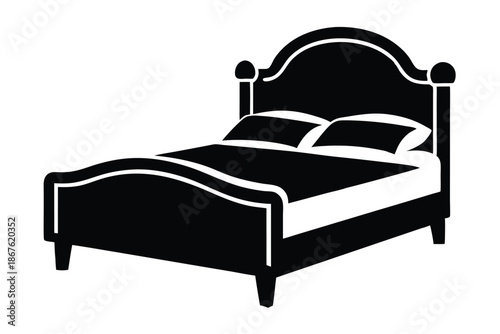 Modern Bed Frame Silhouette Vector, Sleeping Furniture Icon for Hotel and Residential Layouts