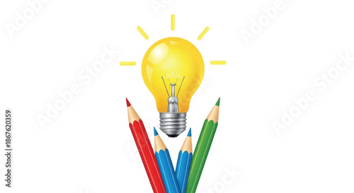 A bright idea lightbulb emerging from colorful pencils symbolizing creativity