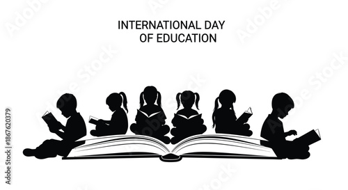 Celebrating international day of education with children reading from an open book