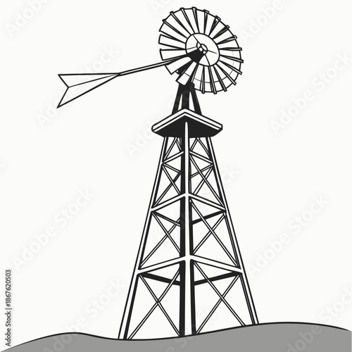 Black and white wind turbine miniature model on a white background