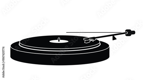 Black silhouette of a vinyl record player on a isolated on white background
