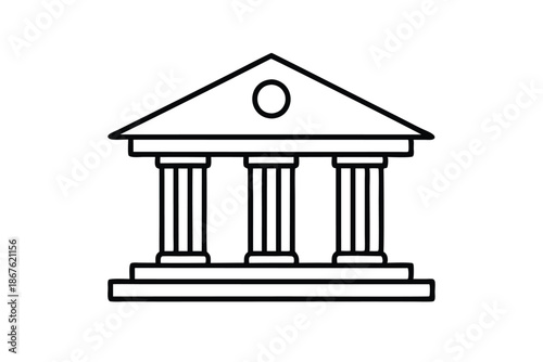 Classic black and white bank building symbol, representing financial services and trust, isolated on white.