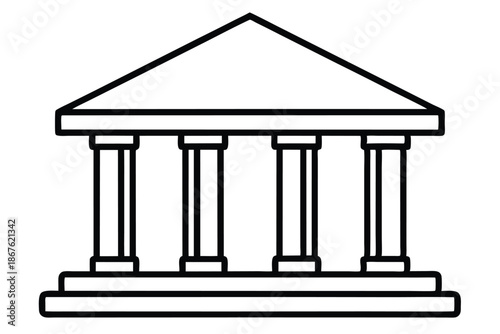 Sharp black and white bank building graphic, ideal for financial services branding, isolated on white.