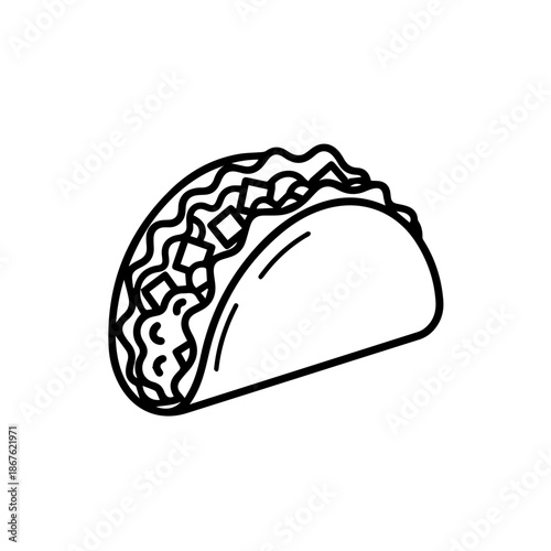 Illustrated taco with ground beef and lettuce isolated on transparent background, Vector