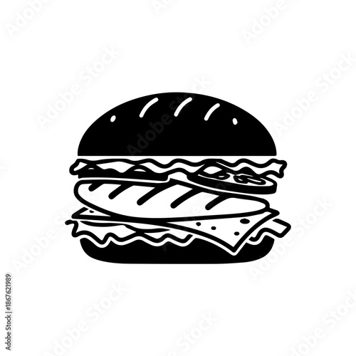 Classic burger with lettuce and tomato isolated on transparent background, Vector
