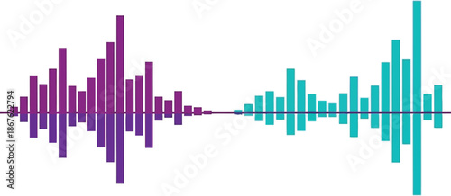 Abstract waveform visualization with purple and teal sound spectrum display