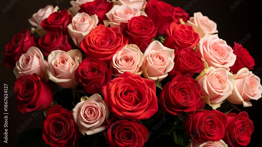 Obraz premium Valentines day roses bouquet romantic red and pink roses for valentine's day