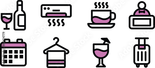 UI Icon Set Bar, Lobby, Calendar, Coffee, Front Desk Vector Symbols for Mobile and Web Apps