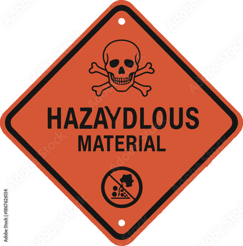 Diamond-shaped warning sign for hazardous material with skull and crossbones symbol