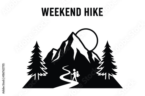 Weekend hike mountain landscape and outdoor adventure illustration