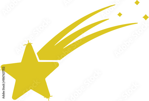 Golden shooting star streaking across a white background, symbolizing wishes and new beginnings.