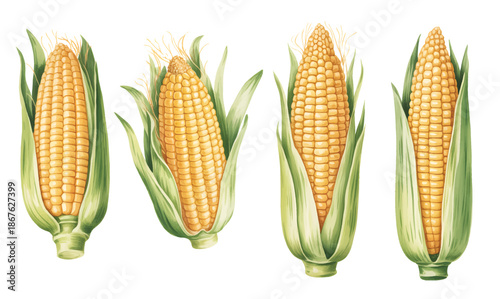 Rustic corn cobs with delicate watercolor brush texture.

