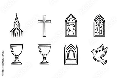 Christian church religious symbols and architecture icons