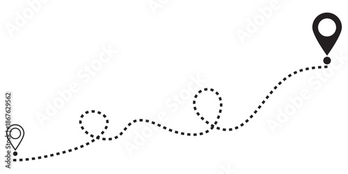 Route icon between two points with dotted path and location pin.